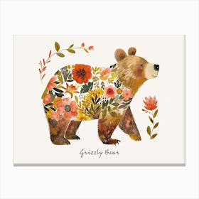Little Floral Grizzly Bear 2 Poster Canvas Print