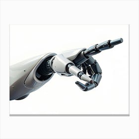 A Robotic Arm With White Casing And Black Joints Reaches Out With Its Index Finger Extended, Isolated On A White Background 1 Canvas Print