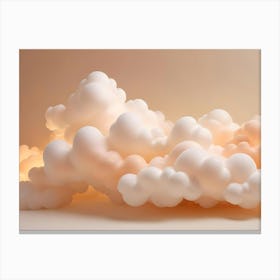 3d Rendered, Fluffy, White And Peach Clouds Float Above A Minimalist Surface Canvas Print