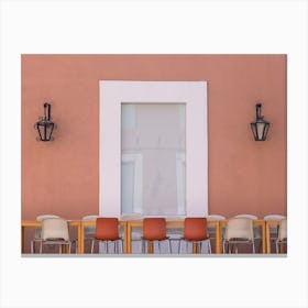 Symmetrical Seating In Pink Canvas Print