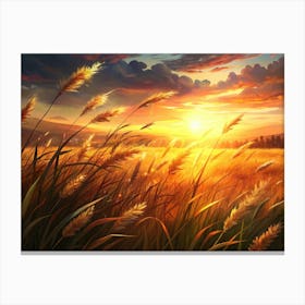 Golden Grass Field At Sunset Canvas Print