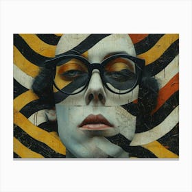 Typographic Illusions in Surreal Frames: Woman With Glasses Canvas Print