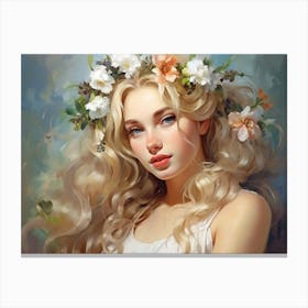 Upscaled A Oil Painting Blonde Young Girl With Flowers On Her Hair Fc57eeee Fd75 4267 B581 A2c678fa4b49 Canvas Print