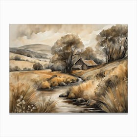 Antique Rustic Muted Landscape Painting (5) Canvas Print