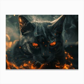 Black Cat On Fire Canvas Print