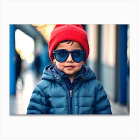 Portrait Of A Young Boy Wearing Sunglasses 1 Canvas Print