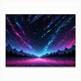 A Vibrant, Colorful Aurora Borealis Lights Up The Night Sky Above A Silhouetted Mountain Range And A Lake, Creating A Magical Reflection Canvas Print