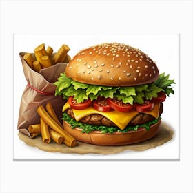 Burger And French Fries Canvas Print