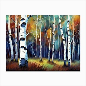 Birch Forest Woods Colorful Nature Trees Creativity Painting Artwork Canvas Print