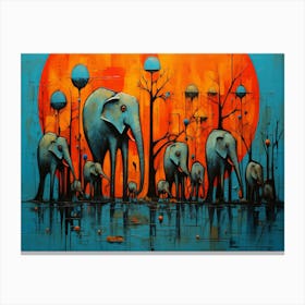 Elephants At Sunset Canvas Print