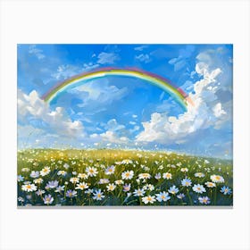 Rainbow Over A Daisy Meadow Canvas Print