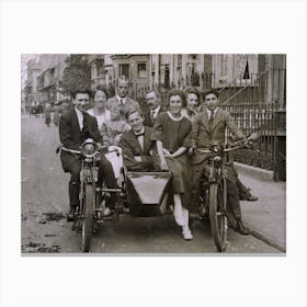 Family Group On Motorbikes And Sidecar 1910s Black & White Canvas Print