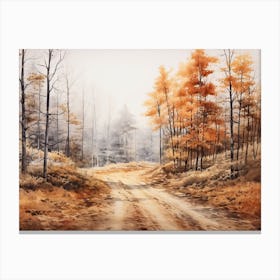 A Painting Of Country Road Through Woods In Autumn 51 Canvas Print