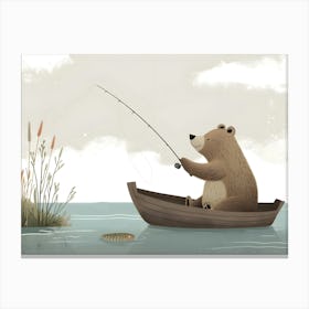 Bear Fishing In A Boat Kids and Nursery Canvas Print