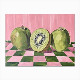 Kiwi & Fruit Pink & Green Checkerboard Canvas Print