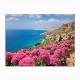 Pink Flowers On The Cliffs Canvas Print