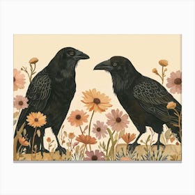Floral Animal Illustration Crow 3 Canvas Print