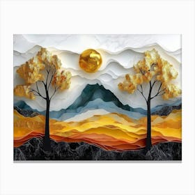 3d Modern Art Landscape with Blue Butterfly Canvas Print