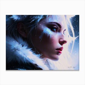 A Beautiful Women Portrait In a White Winter and Snow Touched Painting Canvas Print