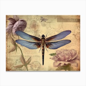 Dragonfly Botanical Vintage Illustration Pastel 2 Canvas Print
