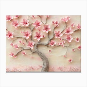 3d Tree With Pink Flowers Canvas Print