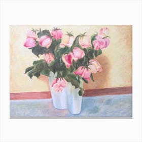 Pink Roses In A Vase Canvas Print