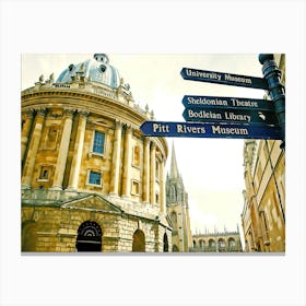 Radcliffe Camera And Street Sign With All Other Famous Places Canvas Print