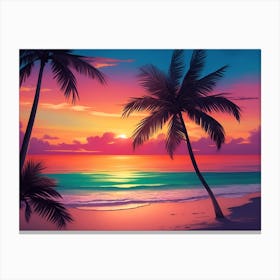 A Tranquil Beach At Sunset Horizontal Illustration 61 Canvas Print