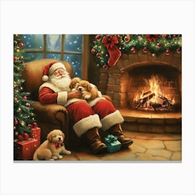 Santa Claus With Puppies Canvas Print