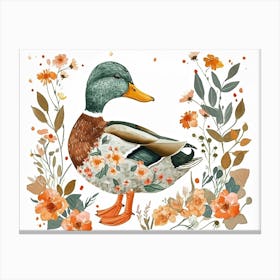 Little Floral Mallard Duck 1 Canvas Print