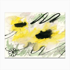 Sunflowers  painting modern contemporary yellow black floral flower ink watercolor kitchen Canvas Print