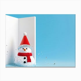 Snowman On A Blue Background Canvas Print