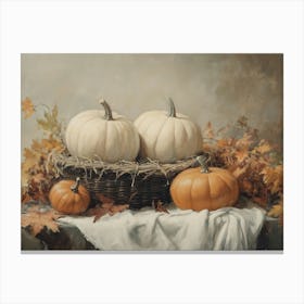 Three Pumpkins In A Basket Canvas Print