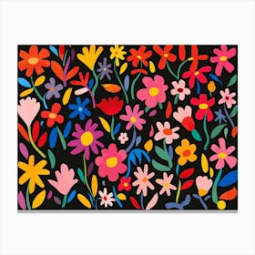 Flowers On Black Background Canvas Print