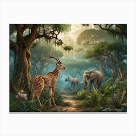 Giraffes In The Jungle Canvas Print