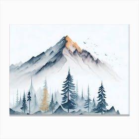 Mountain And Forest In Minimalist Watercolor Horizontal Composition 42 Canvas Print
