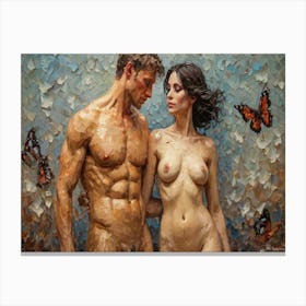 Nude Couple With Butterflies Van Gogh Style Canvas Print