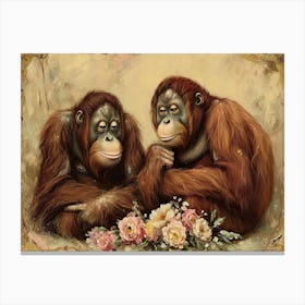 Floral Animal Illustration Orangutan 1 Canvas Print