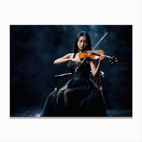 Asian woman playing on a violin on a black stage Canvas Print