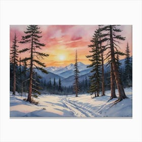 The Frozen Serenity of the Mountains Sunset In The Woods Canvas Print