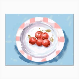 A Plate Of Cherries, Top View Food Illustration, Landscape 1 Canvas Print