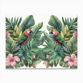 Tropical Parrots Pattern Canvas Print