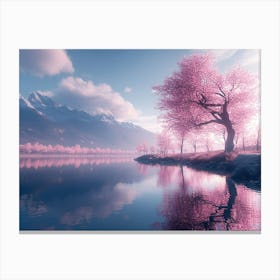 Cherry Blossoms On The Lake Canvas Print