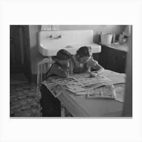 Untitled Photo, Possibly Related To Children Reading Sunday Papers, Rustan Brothers Farm Near Dickens, Iowa Canvas Print