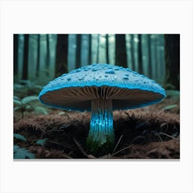 A Large, Glowing Blue Mushroom In A Dark, Mysterious Forest Canvas Print