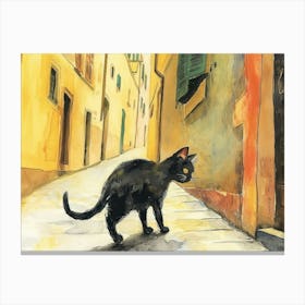 Black Cat In Florence Firenze, Italy, Street Art Watercolour Painting 3 Canvas Print