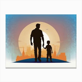 Silhouette Of A Father And Son Father's Day Canvas Print