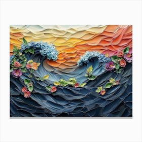 3d Relief Art With Painting Of A Colorful 3d Wave Oil Painting 1 Canvas Print