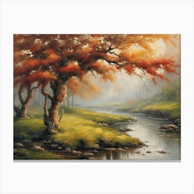 Autumn Tree By The River Canvas Print