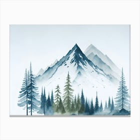 Mountain And Forest In Minimalist Watercolor Horizontal Composition 411 Canvas Print